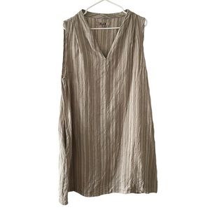 Flax | 100% Linen V-Neck Striped Tank Dress in Sage, Medium